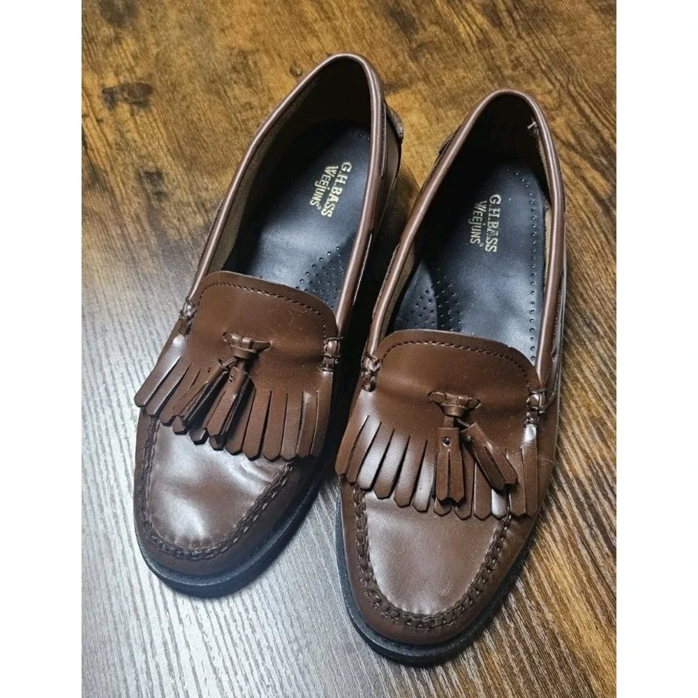 Bass Weejuns Loafers Size 8 Tan Leather Kiltie Tassel Academia